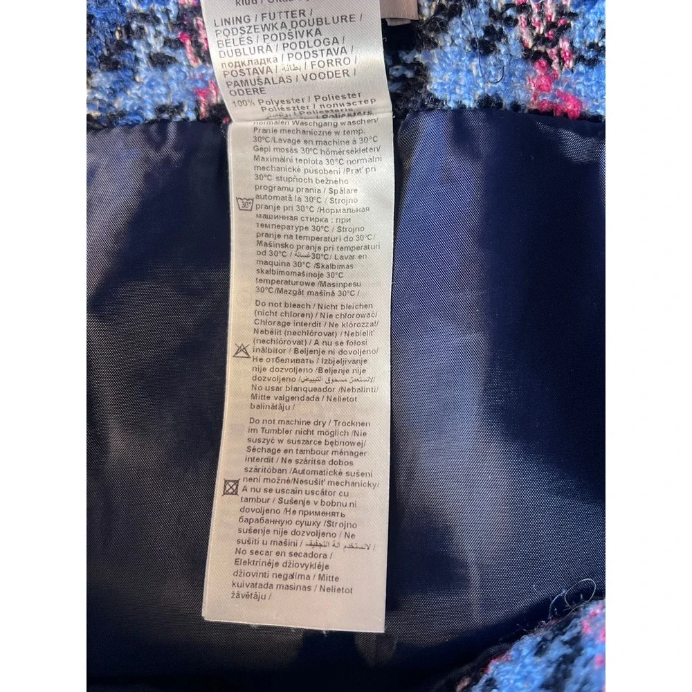 Orsay Tweed Plaid Mini Skirt Blue Pink Black Faux Leather Trim Size EUR 36 US 4 - Picture 4 of 9